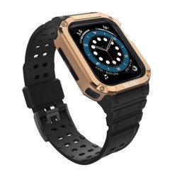   Curea de schimb (dimensiune personalizată, silicon, rezistență la șoc + cadru din silicon) NEGRU/AUR ROSE Apple Watch Series 7 41mm, Apple Watch Series 8 41mm, Apple Watch Series 4 40mm, Apple Watch Series 5 40mm, Apple Watch Series SE 2 40mm, Apple