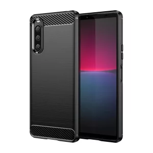 HUSĂ! - Silicon protecțiepentru telefon (rezistent la impact mediu, călcâi cu pernă de aer, periat, model de carbon) negru Sony Xperia 10 V (XQ-DC54)