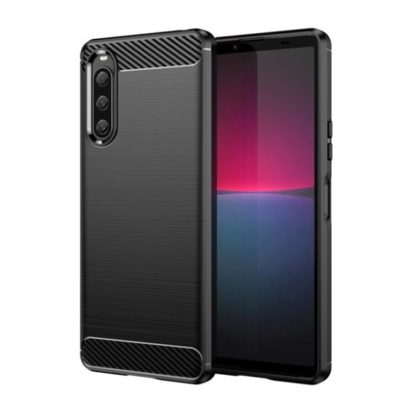HUSĂ! - Silicon protecțiepentru telefon (rezistent la impact mediu, călcâi cu pernă de aer, periat, model de carbon) negru Sony Xperia 10 V (XQ-DC54)