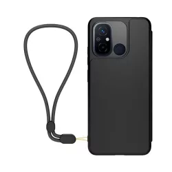   HUSĂ! - MADE FOR XIAOMI carcasa in picioare, efect piele (FLIP, deschidere laterala, suport card bancar, functie suport birou + curea pentru gat) NEGRU Xiaomi Redmi 12C