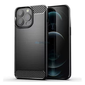 HUSĂ! - Protector de telefon din silicon (rezistență medie la impact, colț cu pernă de aer, periat, model carbon) NEGRU Realme 10