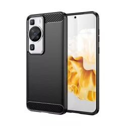   HUSĂ! - Protectie de telefon din silicon (rezistenta la impact mediu, colt cu perna de aer, periat, model carbon) NEGRU Huawei P60 Pro