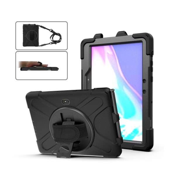 Protector de telefon din plastic Defender (rezistenta la impact, suport, 360° + curea de mana, curea de umar) NEGRU Samsung Galaxy Tab Active 4 Pro WIFI (SM-T636)
