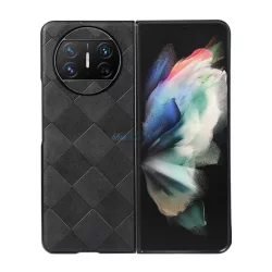   HUSĂ! - Protecție din plastic pentru telefon (rezistență medie la impact, spate cu efect piele, model pătrat 3D, premium) NEGRU Huawei Mate X3