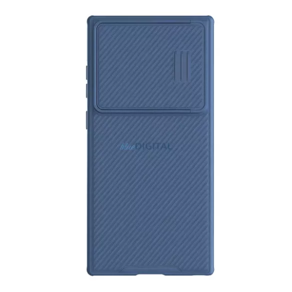 HUSĂ! - Protectie de telefon din plastic NILLKIN CAMSHIELD S (cadru din silicon, rezistenta medie la impact, protectie camera, model in dungi) ALBASTRU INCHIS Samsung Galaxy S23 Ultra (SM-S918)