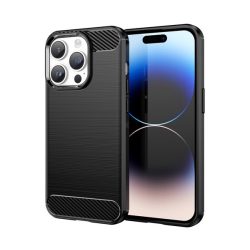   HUSĂ! - protecțiede telefon din silicon (rezistent la impact mediu, călcâi cu pernă de aer, model de carbon periat) negru Apple iPhone 15