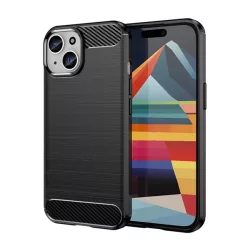   HUSĂ! - Protector de telefon din silicon (rezistență medie la impact, colț cu pernă de aer, periat, model carbon) NEGRU Apple iPhone 15 Plus