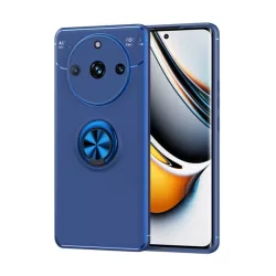   HUSĂ! - Protector de telefon din silicon (funcție de suport de masă, inel de suport pentru telefon, rotire la 360°, placă metalică încorporată) ALBASTRU ÎNCHIS Realme 11 Pro, Realme 11 Pro Plus