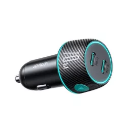   Încărcător auto JOYROOM 2 prize de tip C (70W, încărcător rapid PD, model carbon, indicator LED) NEGRU