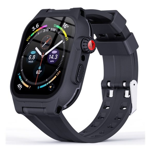 Cadru din plastic SHELLBOX (curea din silicon, rezistență puternică la impact, IP68 impermeabil + sticlă de protecție a ecranului) ALBASTRU ÎNCHIS Apple Watch Series 7 41mm, Apple Watch Series 8 41mm, Apple Watch Series 9 41mm