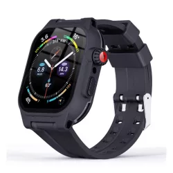   Cadru din plastic SHELLBOX (cureață din silicon, rezistență puternică la impact, IP68 rezistent la apă + sticlă de protecție a ecranului) ALBASTRU ÎNCHIS Apple Watch Series 7 45mm, Apple Watch Series 8 45mm, Apple Watch Series 9 45mm
