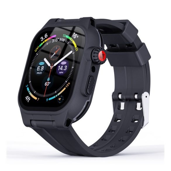 Cadru din plastic SHELLBOX (cureață din silicon, rezistență puternică la impact, IP68 rezistent la apă + sticlă de protecție a ecranului) ALBASTRU ÎNCHIS Apple Watch Series 7 45mm, Apple Watch Series 8 45mm, Apple Watch Series 9 45mm