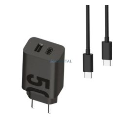   MOTOROLA TURBOPOWER Încărcător AC USB + priză Type-C (50W, încărcător rapid PD + cablu Type-C) NEGRU