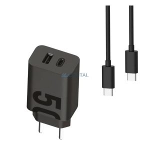 MOTOROLA TURBOPOWER Încărcător AC USB + priză Type-C (50W, încărcător rapid PD + cablu Type-C) NEGRU