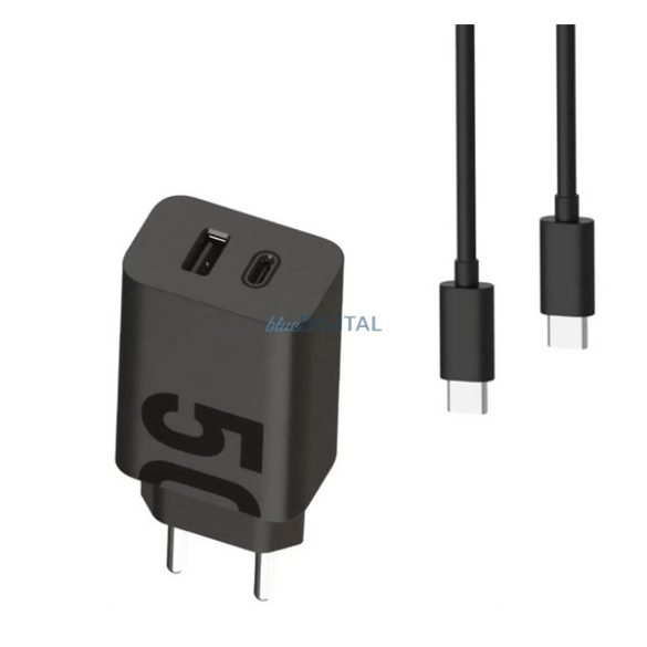 MOTOROLA TURBOPOWER Încărcător AC USB + priză Type-C (50W, încărcător rapid PD + cablu Type-C) NEGRU