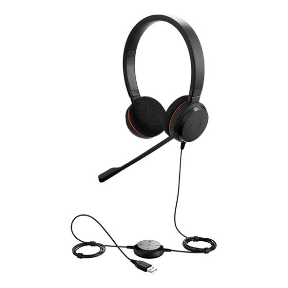 Căști JABRA Evolve 20 UC STEREO (microfon, conector USB, filtru de zgomot + unitate de control al apelurilor) NEGRU