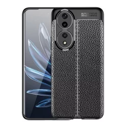  HUSĂ! - Husă silicon pentru telefon (rezistent la impact mediu, efect de piele, model de cusături) negru Honor 90 5G