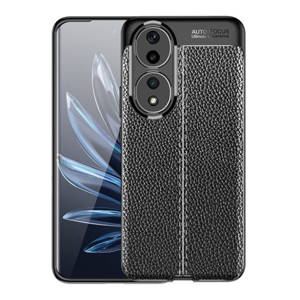 Husă silicon pentru telefon (rezistent la impact mediu, efect de piele, model de cusături) negru Honor 90 5G