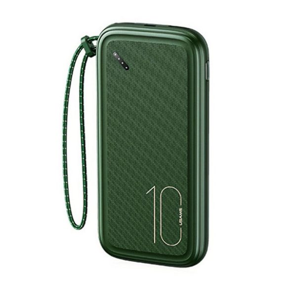 Încărcător de urgență USAMS CD150 2 USB+Type-C+microUSB (10000mAh, încărcător rapid, 37W, indicator LED, brățară) VERDE ÎNCHIS