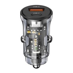   Încărcător auto USAMS C32 USB+priză de tip C (30W, încărcător rapid PD) NEGRU