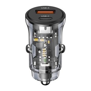 Încărcător auto USAMS C32 USB+priză de tip C (30W, încărcător rapid PD) NEGRU