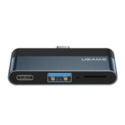   Adaptor USAMS (priză USB+Type-C, cititor de carduri microSD - Type-C) GRI