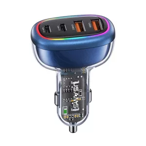 Încărcător auto USAMS C33 2 USB+2 prize Type-C (120W, încărcător rapid PD 3.0) BLUE