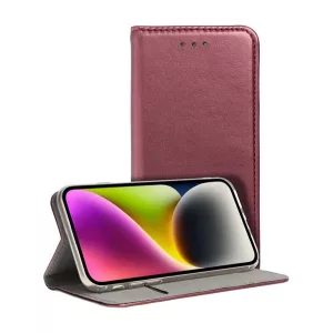 HUSĂ! - Carcasa in picioare, efect piele (FLIP, deschidere laterala, functie suport pentru masa) BURGUNDY Apple iPhone 15 Plus