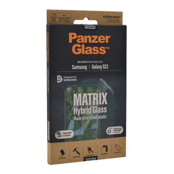 Film protector ecran PANZERGLASS MATRIX (copertă completă 3D, curbată, rezistentă la zgârieturi, 9H + cadru de montare) TRANSPARENT Samsung Galaxy S23 (SM-S911)