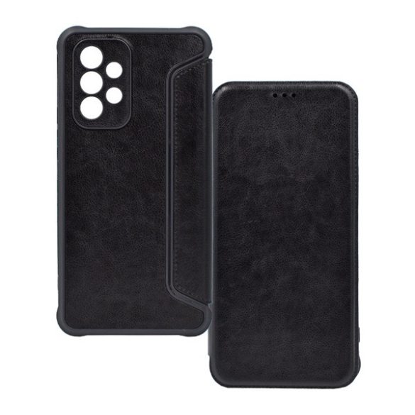 Husă în picioare, efect piele (FLIP, deschidere laterală, colț cu pernă de aer, protecție pentru cameră) NEGRU Samsung Galaxy A52 4G (SM-A525F), Samsung Galaxy A52s 5G (SM-A528), Samsung Galaxy A52 5G (SM-A526F)
