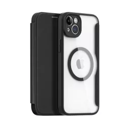   HUSĂ! - Husa DUX DUCIS SKIN X PRO in picioare, efect piele (FLIP, deschidere laterala, incarcare wireless, Magsafe) NEGRU Apple iPhone 15 Plus