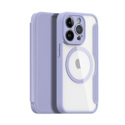   HUSĂ! - Husa DUX DUCIS SKIN X PRO in picioare, efect piele (FLIP, deschidere laterala, incarcare wireless, Magsafe) PURPLE Apple iPhone 15 Pro