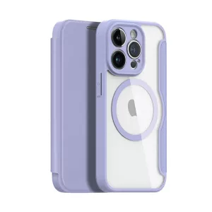 HUSĂ! - Husa DUX DUCIS SKIN X PRO in picioare, efect piele (FLIP, deschidere laterala, incarcare wireless, Magsafe) PURPLE Apple iPhone 15 Pro