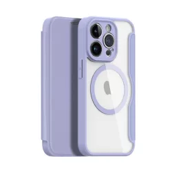   HUSĂ! - Husa DUX DUCIS SKIN X PRO in picioare, efect piele (FLIP, deschidere laterala, incarcare wireless, Magsafe) PURPLE Apple iPhone 15 Pro Max