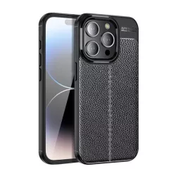   HUSĂ! - Protector de telefon din silicon (rezistenta la impact mediu, efect piele, model de cusaturi) NEGRU Apple iPhone 15 Pro Max