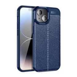   HUSĂ! - Protectie de telefon din silicon (rezistenta la impact mediu, efect piele, model de cusaturi) ALBASTRU INCHIS Apple iPhone 15 Plus