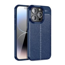   HUSĂ! - Protectie de telefon din silicon (rezistenta la impact mediu, efect piele, model de cusaturi) ALBASTRU INCHIS Apple iPhone 15 Pro
