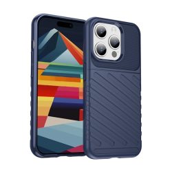   HUSĂ! - Protector de telefon din silicon (rezistență medie la impact, în dungi, model convex) ALBASTRU ÎNCHIS Apple iPhone 15 Pro Max