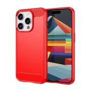   Protector de telefon din silicon (rezistență medie la impact, colț cu pernă de aer, periat, model carbon) RED Apple iPhone 15 Pro