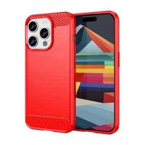 HUSĂ! - Protector de telefon din silicon (rezistență medie la impact, colț cu pernă de aer, periat, model carbon) RED Apple iPhone 15 Pro