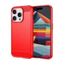   HUSĂ! - Protector de telefon din silicon (rezistență medie la impact, colț cu pernă de aer, periat, model carbon) RED Apple iPhone 15 Pro Max