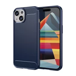   HUSĂ! - Protector de telefon din silicon (rezistență medie la impact, colț cu perne de aer, periat, model carbon) ALBASTRU ÎNCHIS Apple iPhone 15 Plus