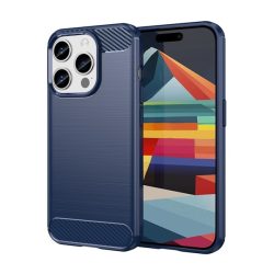   HUSĂ! - Protector de telefon din silicon (rezistență medie la impact, colț cu pernă de aer, periat, model carbon) ALBASTRU ÎNCHIS Apple iPhone 15 Pro