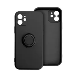   HUSĂ! - Protector de telefon din silicon (inel suport telefon, interior din microfibra de pluș, placă metalică încorporată, protecție pentru cameră) NEGRU Apple iPhone 15 Plus