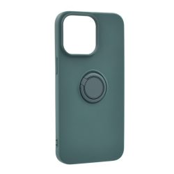   HUSĂ! - Protector de telefon din silicon (inel de suport pentru telefon, interior de pluș din microfibră, placă metalică încorporată, protecție pentru cameră) VERDE ÎNCHIS Apple iPhone 15 Pro Max