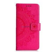   Husă în picioare, efect piele (FLIP, deschidere laterală, funcție de suport pentru masă, curea de mână, model mandala) ROZ Apple iPhone 15 Plus