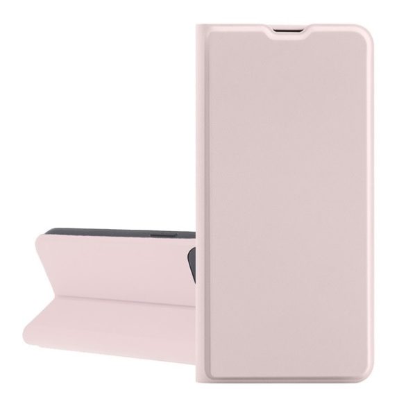 Husă în picioare, efect piele (FLIP, interior din silicon, deschidere laterală, suport de masă, buzunar pentru card) ROZ BEBE Samsung Galaxy A21s (SM-A217F)