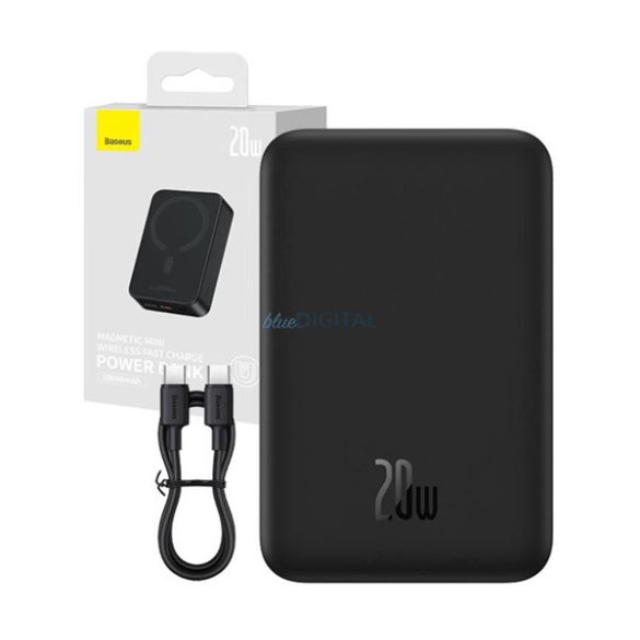 Încărcător de urgență BASEUS MAGNETIC MINI cu mufă Type-C (20000mAh, 20W, încărcător rapid, wireless, MagSafe + cablu Type-C) NEGRU