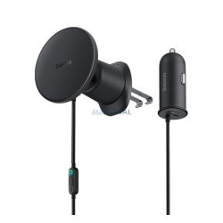   BASEUS CW01 încărcător auto (pentru ventilație, 15W, fără fir, MagSafe + încărcător auto cu priză Type-C) NEGRU