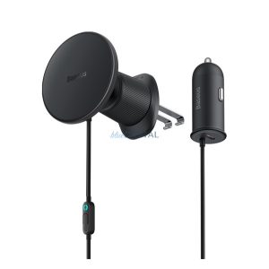 BASEUS CW01 încărcător auto (pentru ventilație, 15W, fără fir, MagSafe + încărcător auto cu priză Type-C) NEGRU
